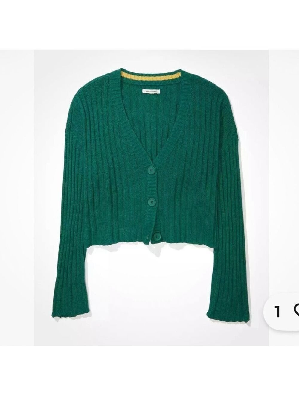American Eagle Green Boxy Ribbed Button Up Cropped Cardigan Sweater M - Picture 2 of 10